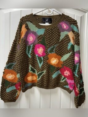 LN WOMEN Sz LARGE (bust 48”) PERUVIAN CONNECTION INTARSIA PIMA COTTON SWEATER
